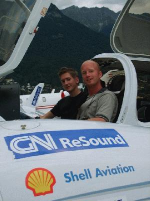 Johan Hammarström and Andreas Bergner in Worldflyer after landing at Innsbruck